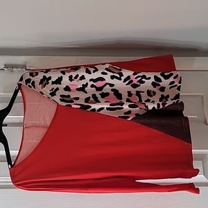 Orange and leopard print long-sleeved top